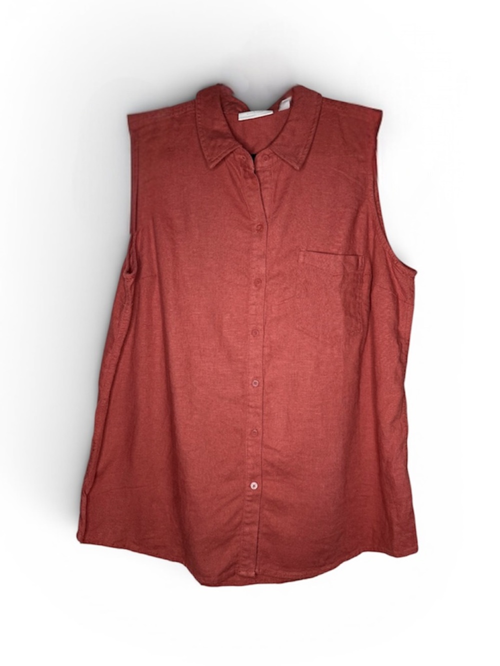 Sleeveless Button-Front Shirt Eco Threads - Rust Red
